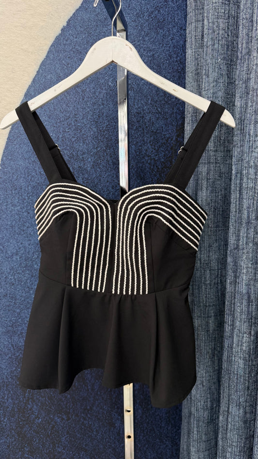 Embroidery Peplum Top Black