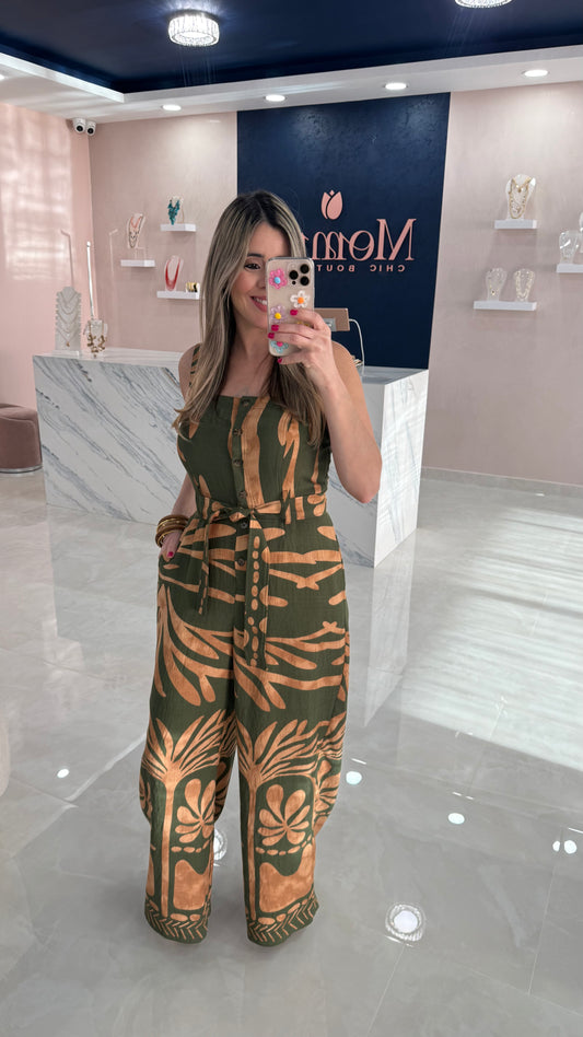 Printer Olive & Camel Jumpsuit