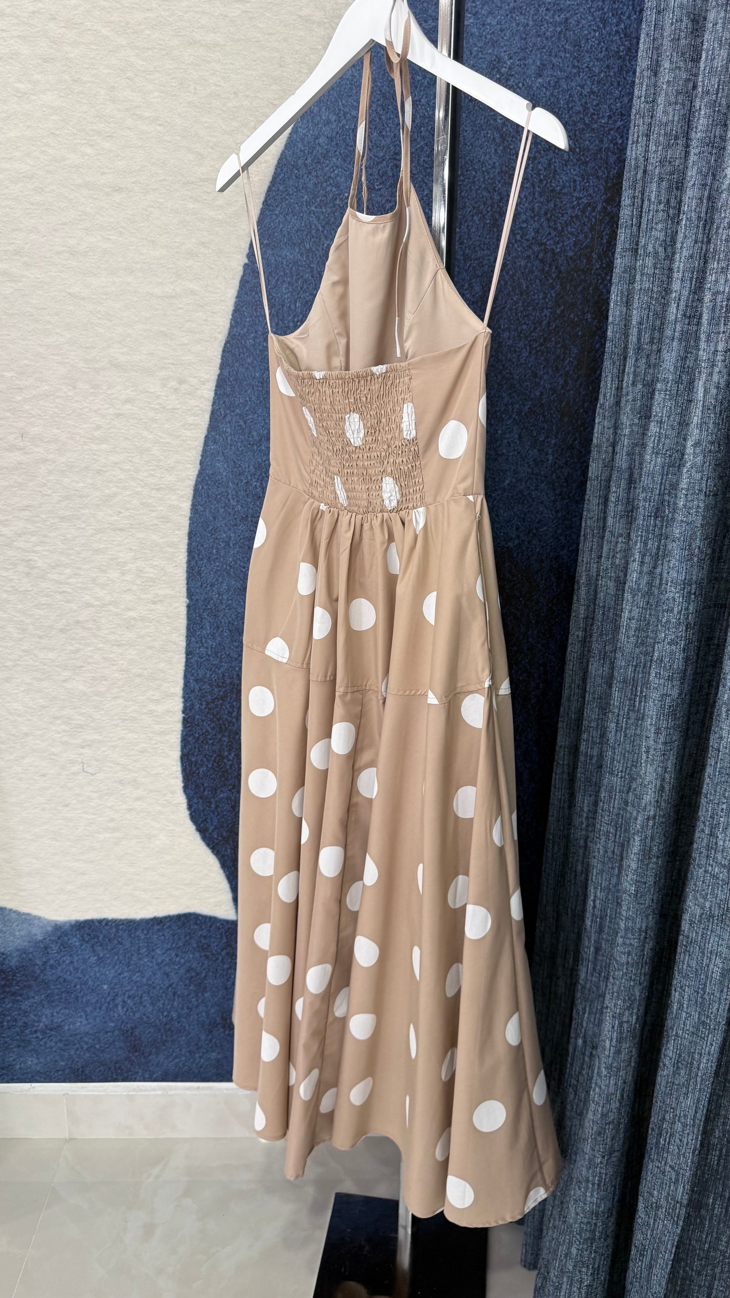 Polka Dots Halter Dress Taupe