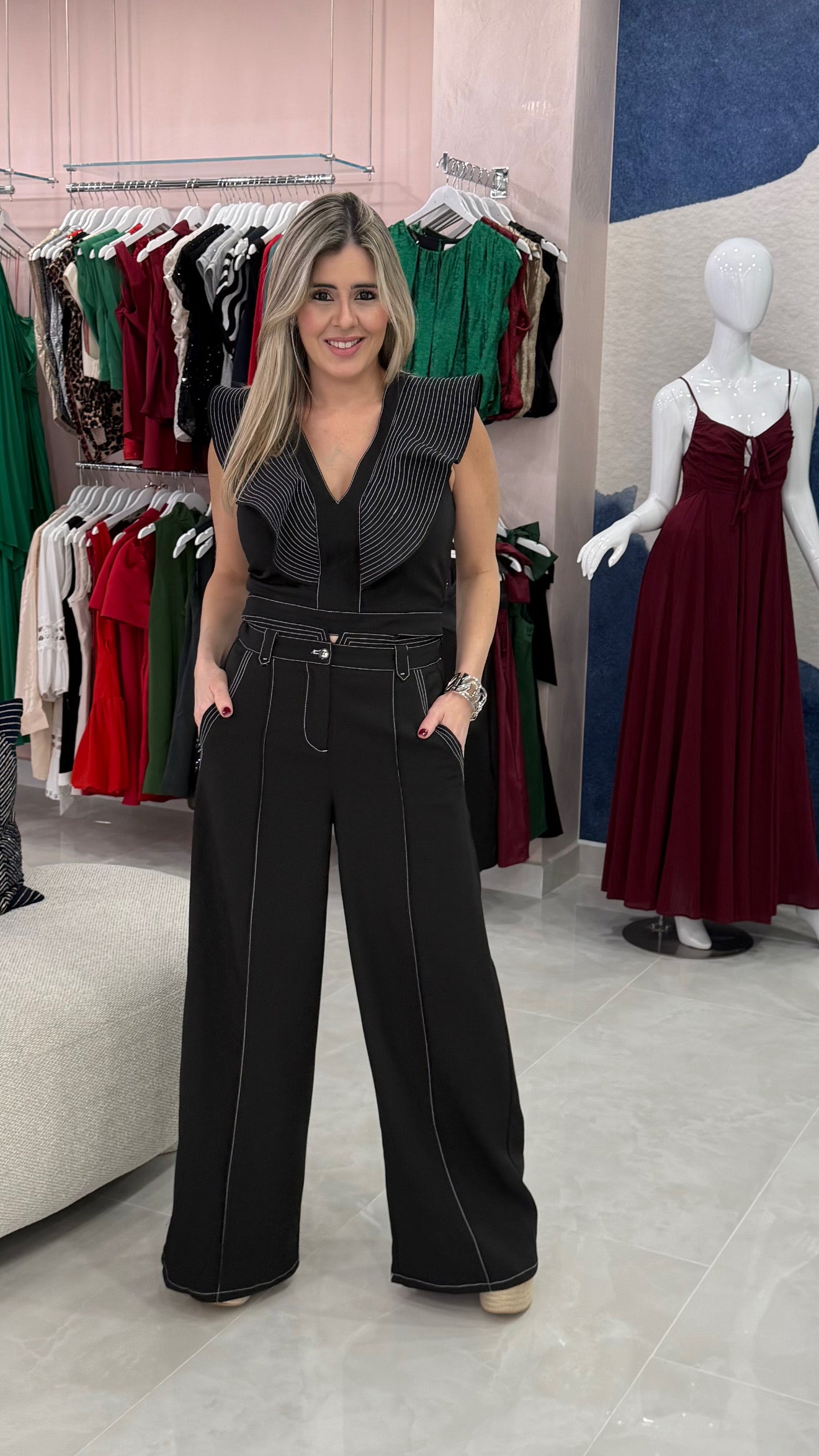 Ruffle Top & Pant Set Black