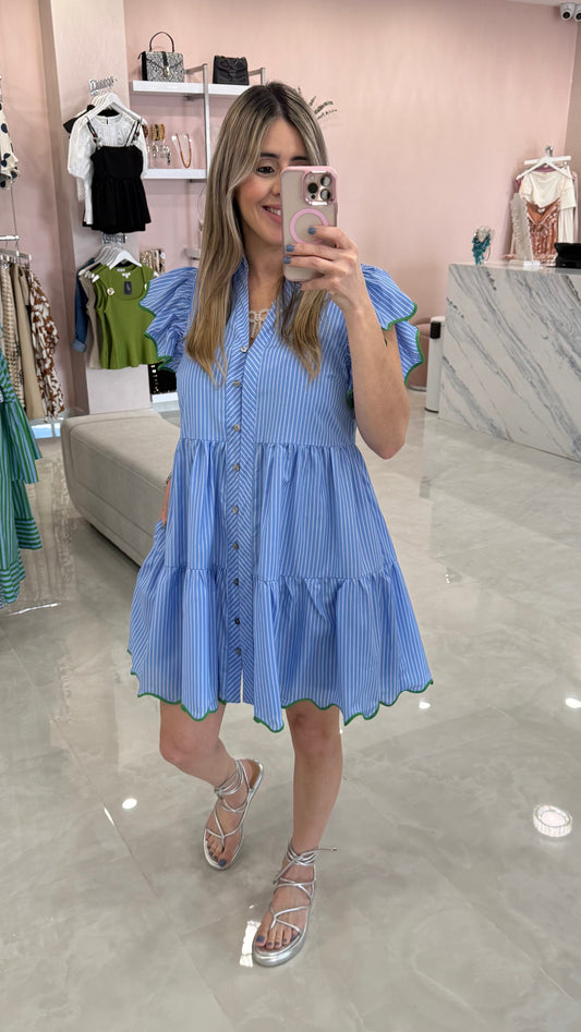 Stripe Ruffle Sleeve Dress