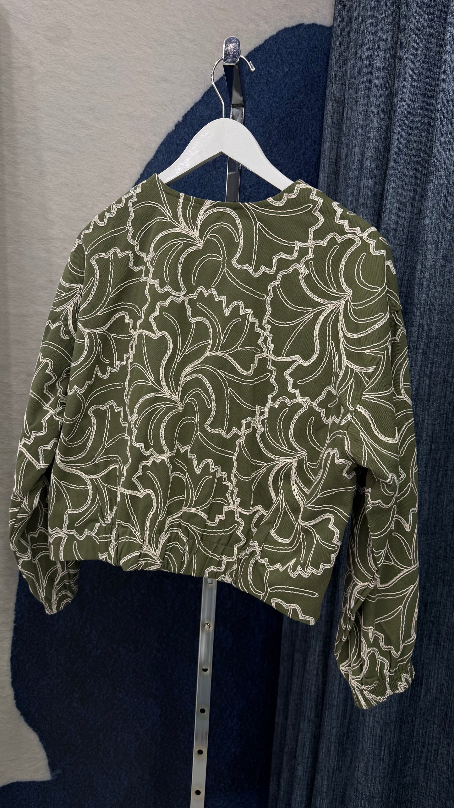 Embroidery Olive Denim Jacket