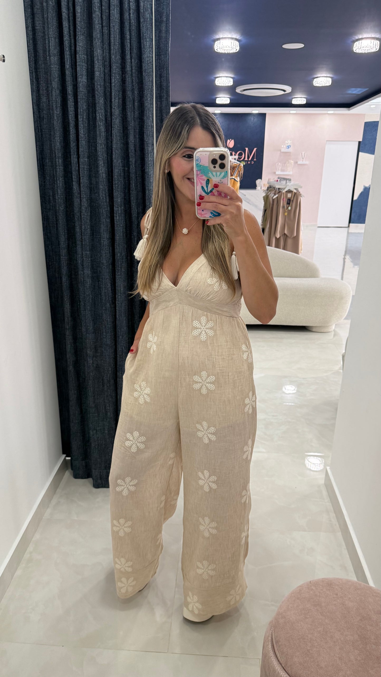 Embroidered Flower Printed Jumpsuit