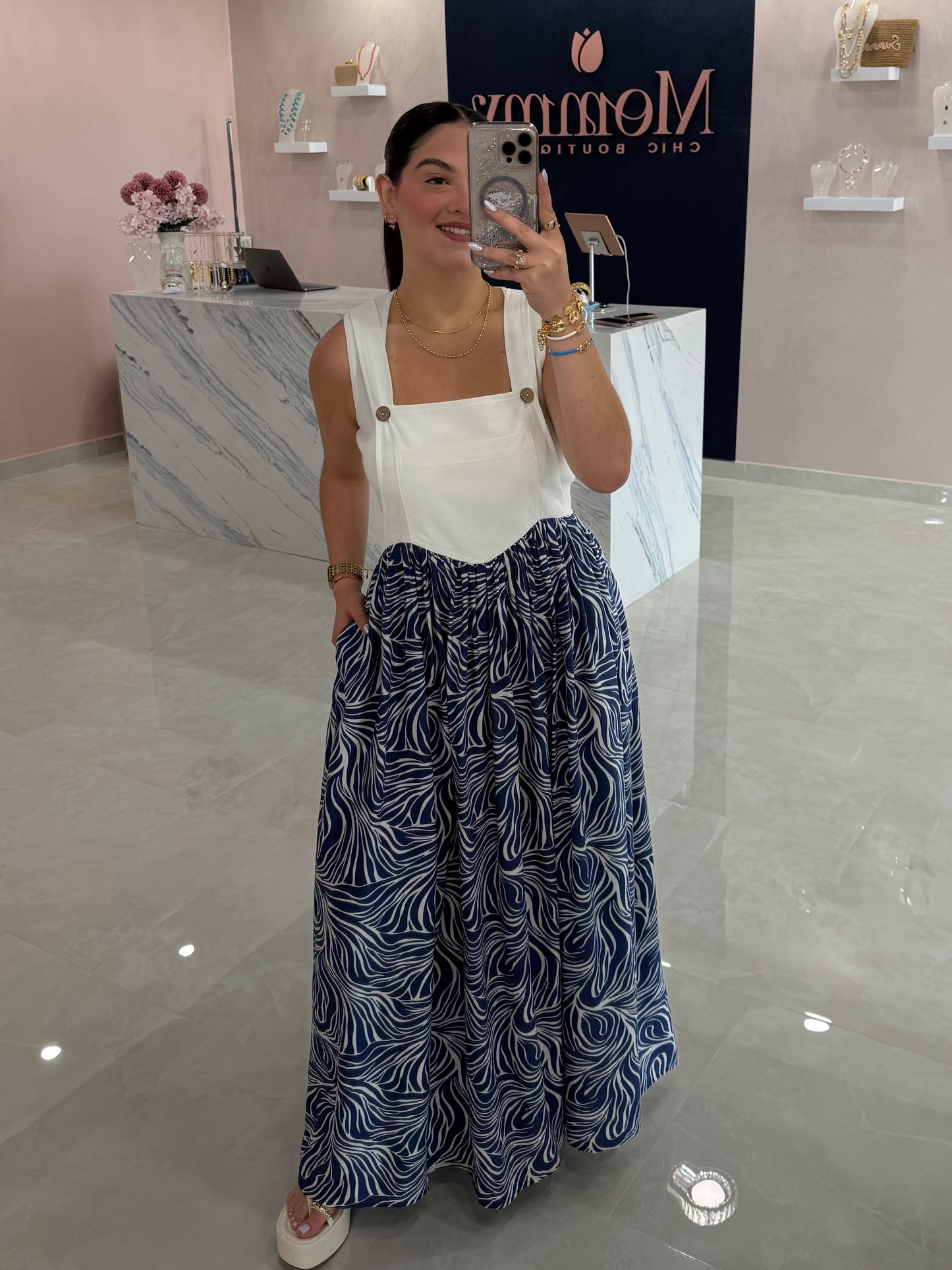 Overall Printed Dress Blue