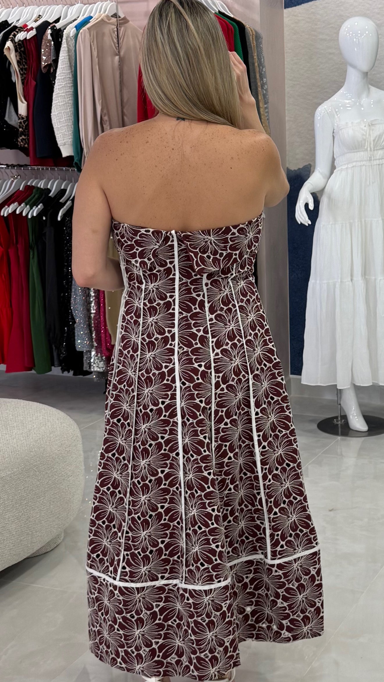 Embroidery Midi Dress Rust