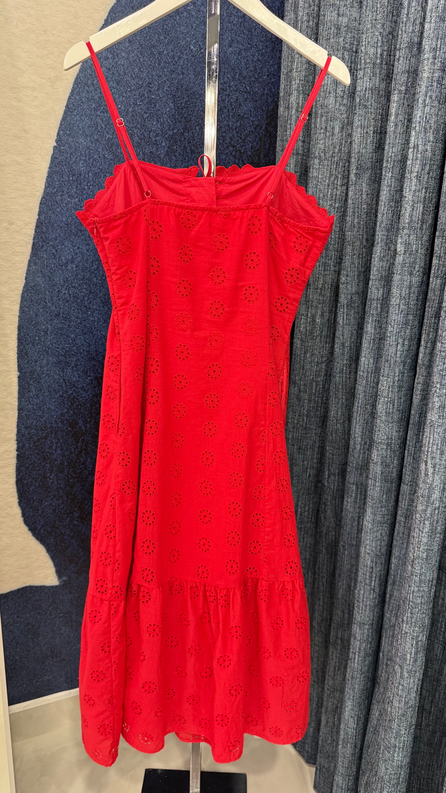 Cotton Eyelet Midi Dress Red