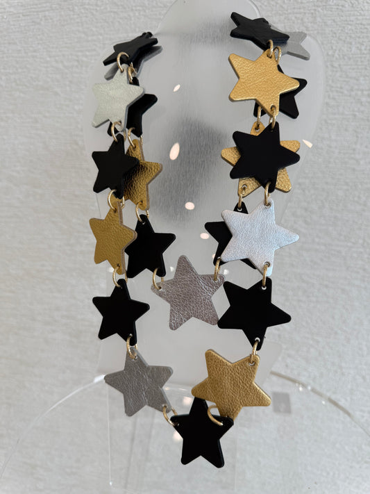 Leather Star Necklace Gold•Silver•Black