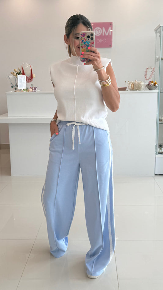 Blue Pant With Lace Trim