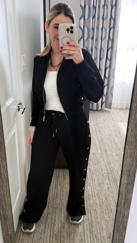 Jacket & Pant Set With Gold Buttons BLk