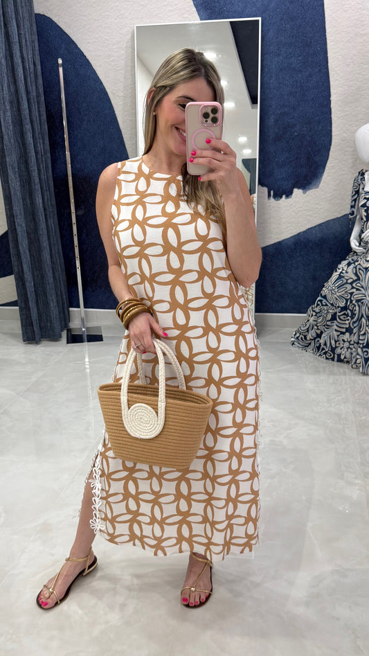 Printed Midi Dress Taupe