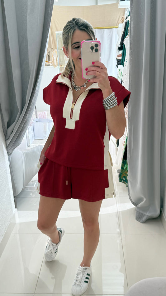 Contrast Top & Short Set Brick