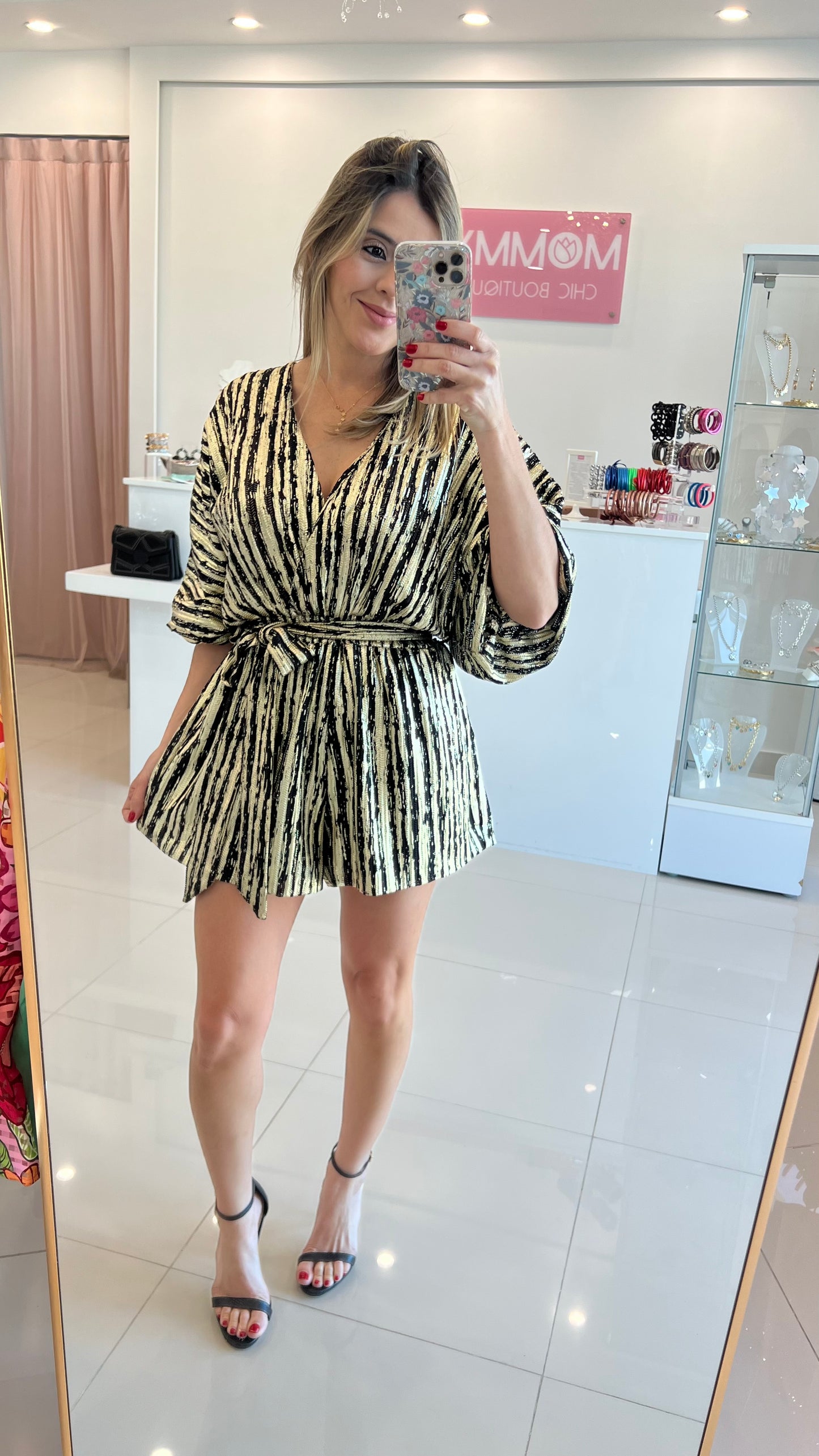 Gold Foil Stripe Romper