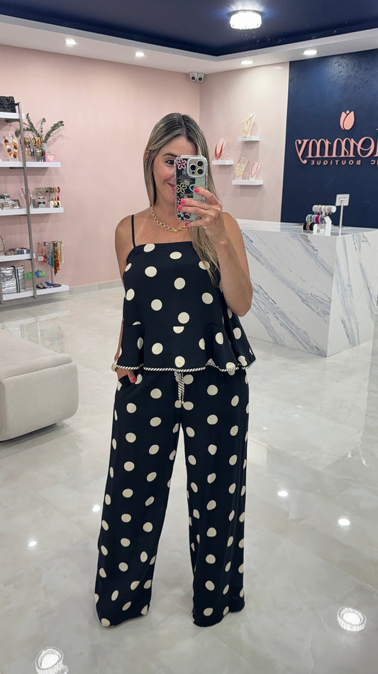 Polka Dots  Top & Pant Set Navy