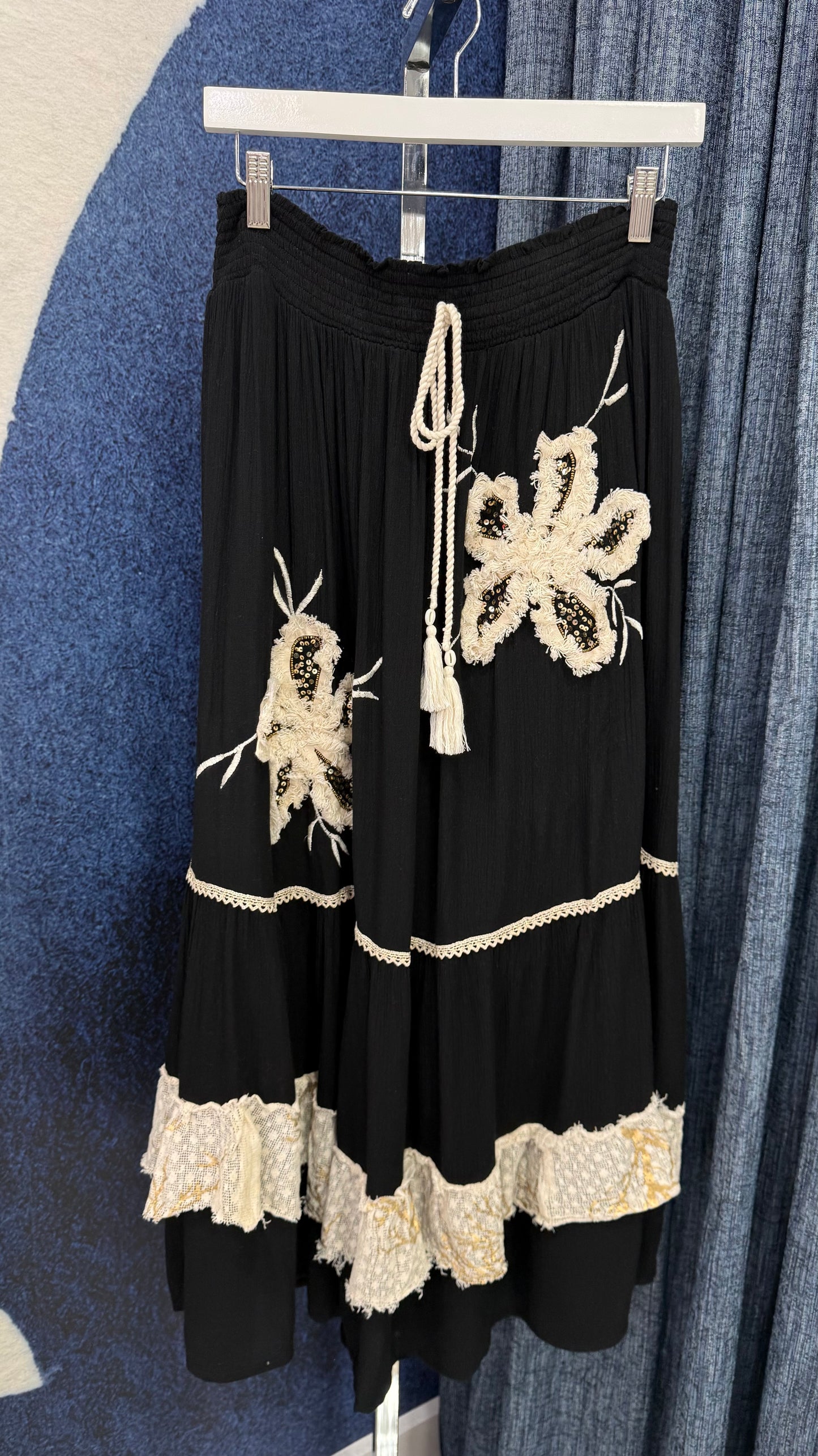 Maxi Skirt With Crochet Ruffle Black