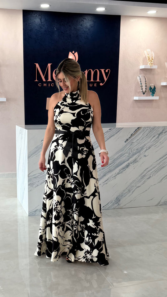 Printed Satin Maxi Dress