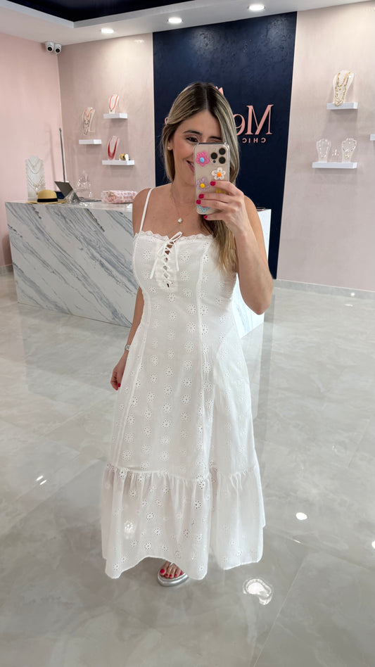 Cotton Eyelet Midi Dress White