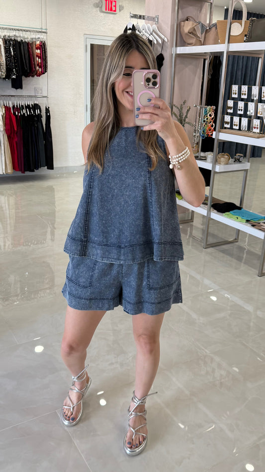 Mineral Washed Top & Short Set