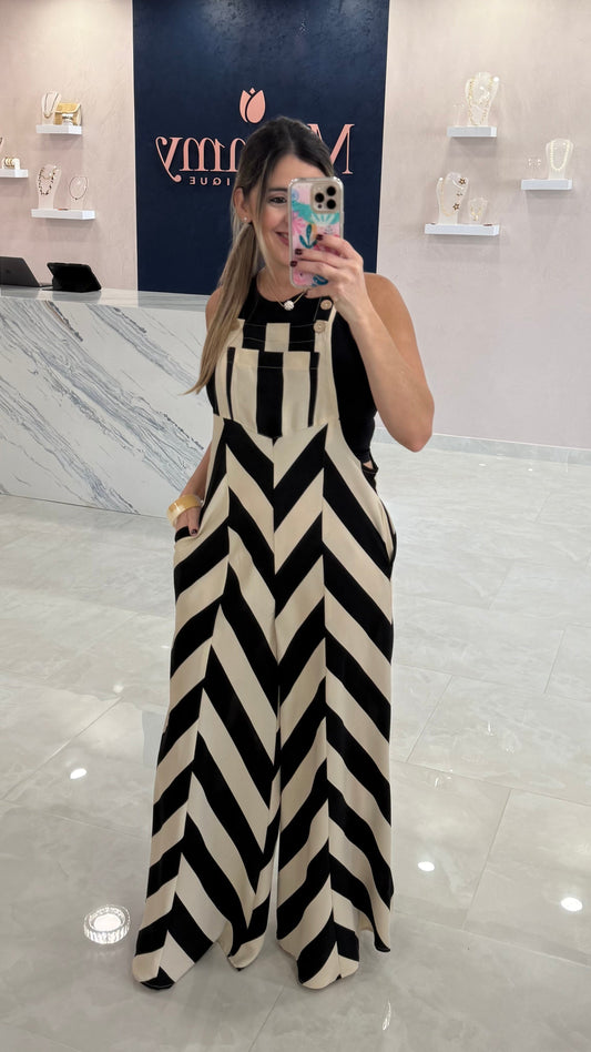 Overall Chevron Print Cream / Black