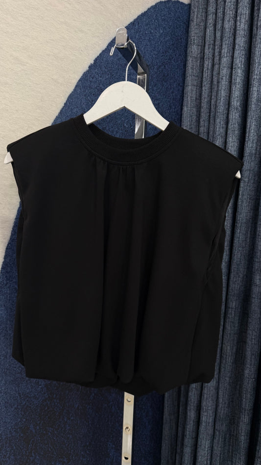 Padded Shoulder Top Black
