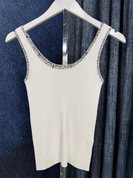 Trim Stone Detail Top White