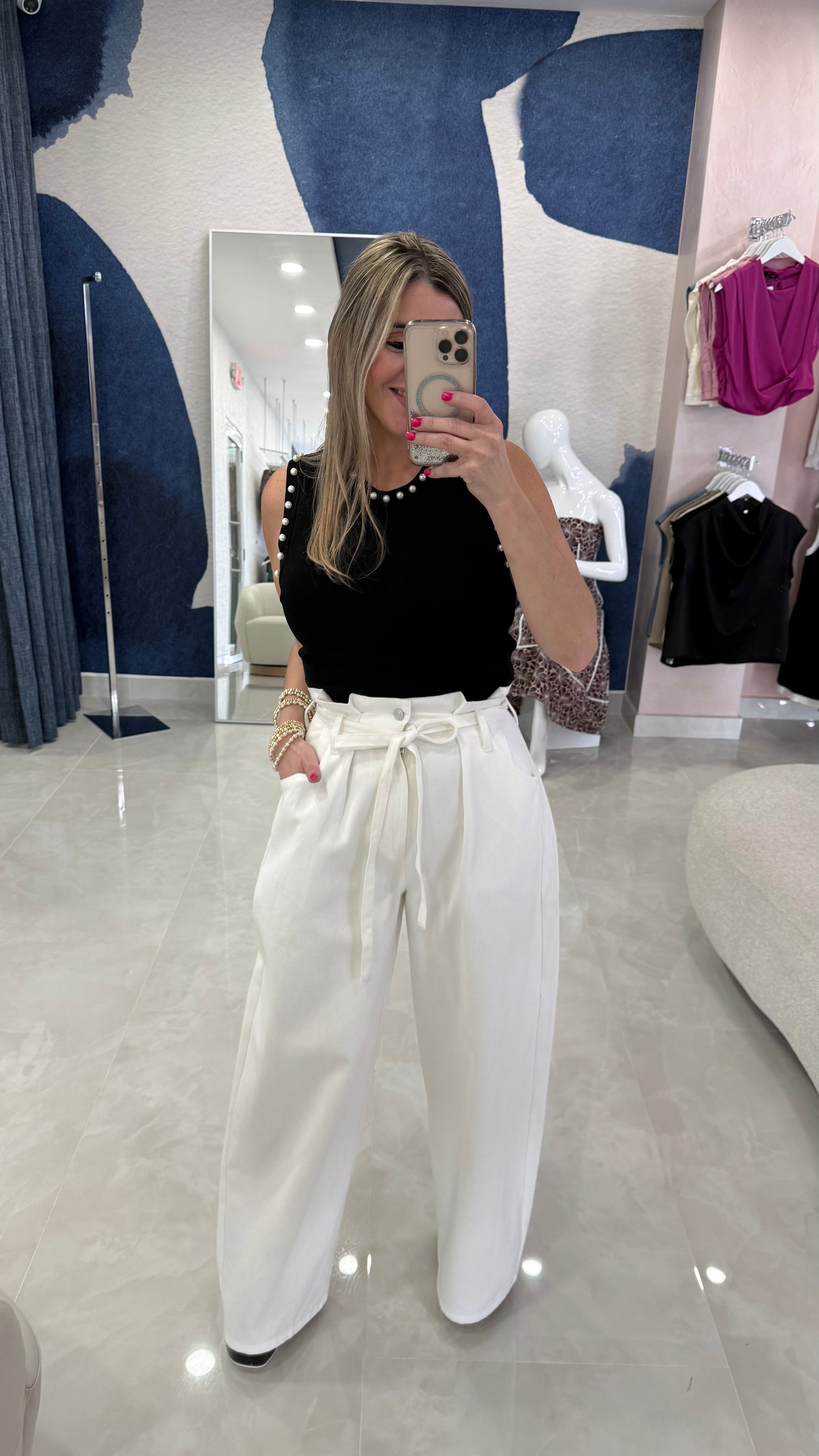 High Waist Ruffle Denim White