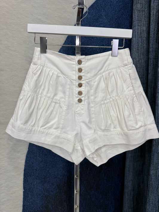 Pleated Denim Short White