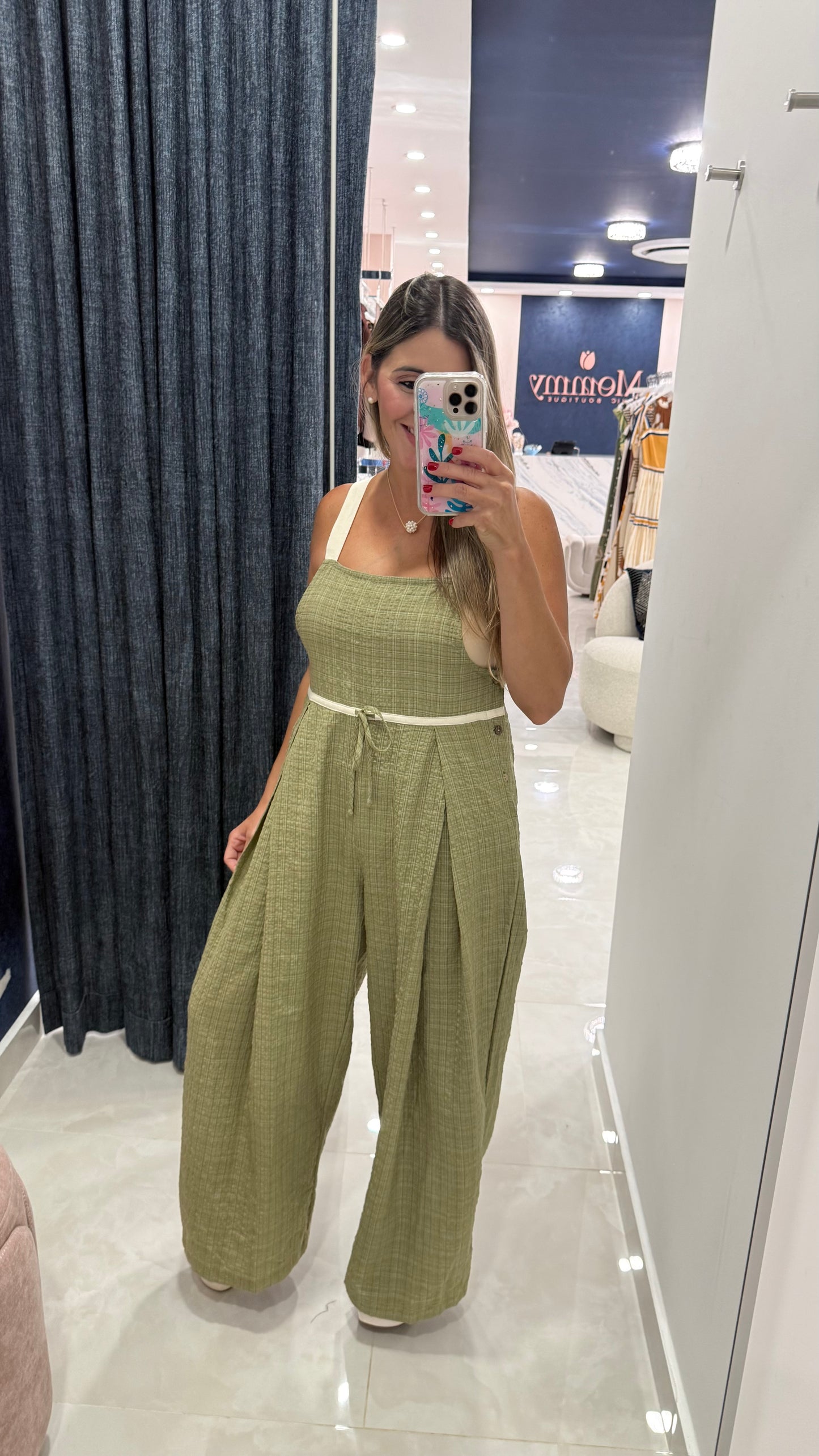 Plaid Overall Adjustable Ankle Green