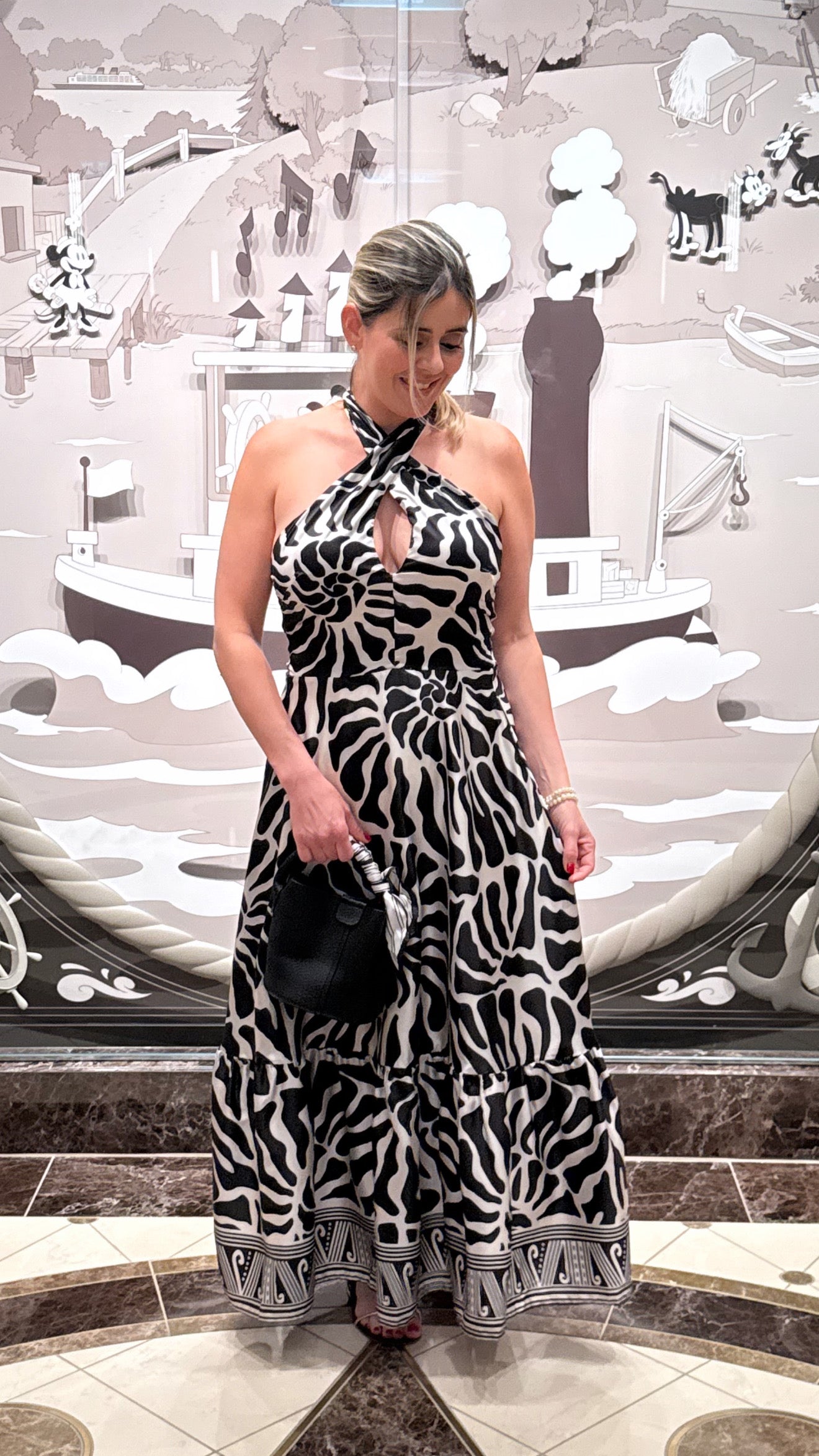 Halter Maxi Dress Printed Black