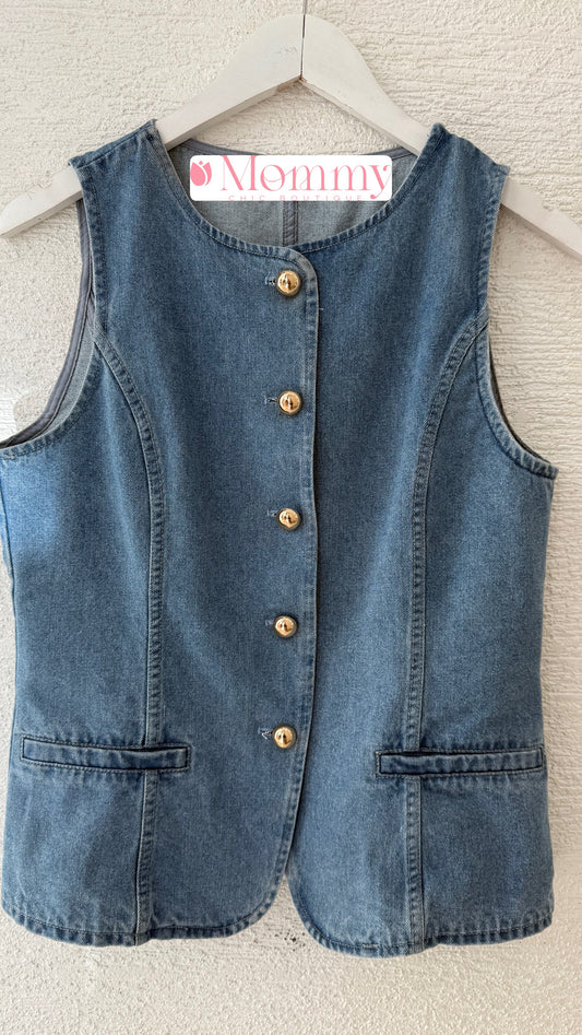 Denim Vest With Gold Button