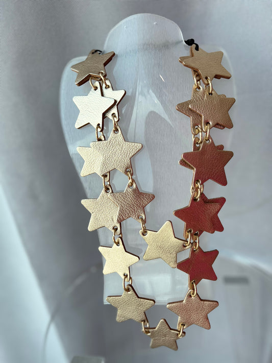 Star Leather Necklace Gold