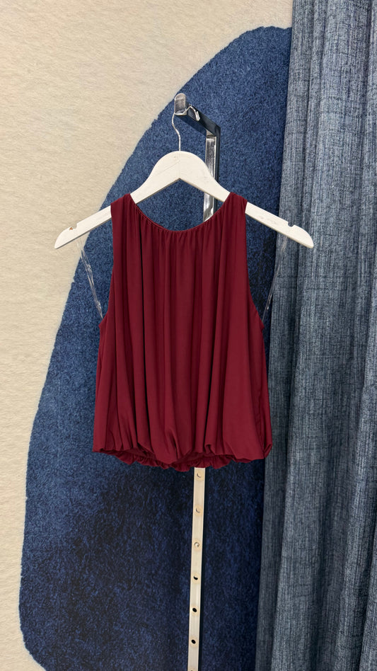 Bubble Sleeveless Top Burgundy