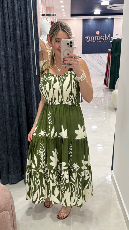 Printed Maxi Dres Olive