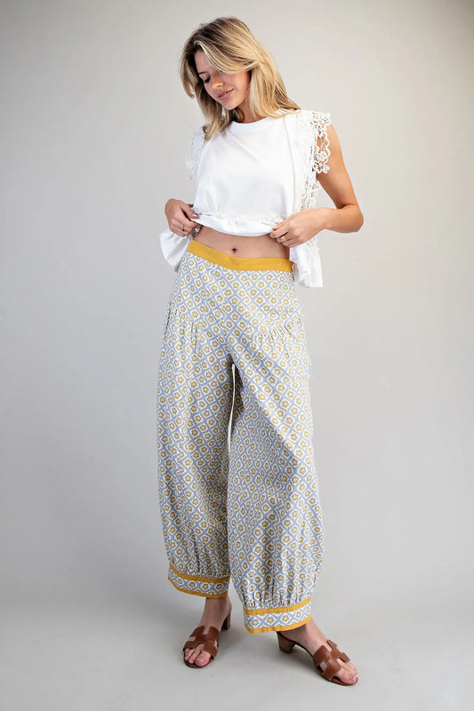 Geometric Floral Pant Coastal Mustard