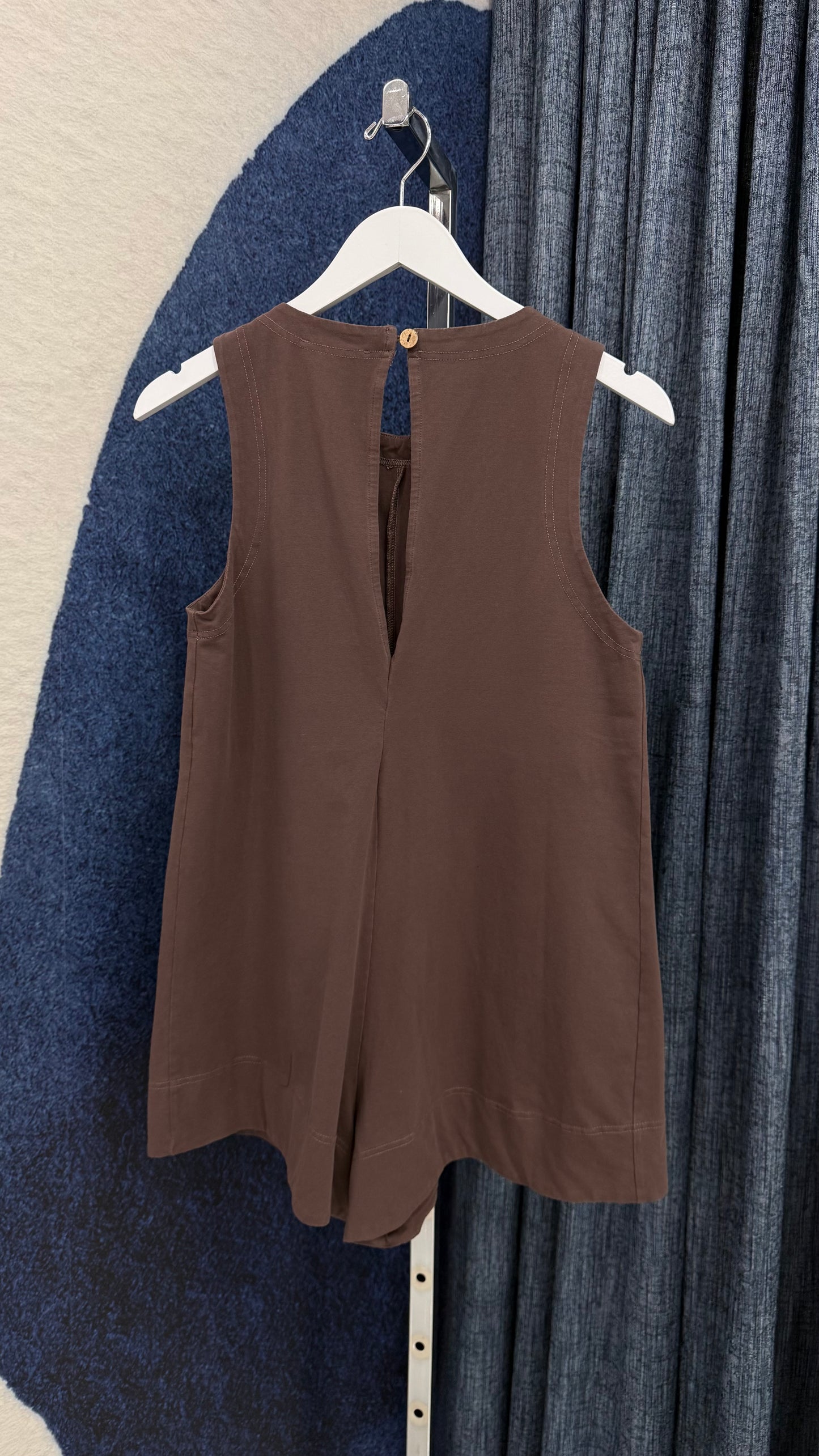 Patch Pocket Romper Brown