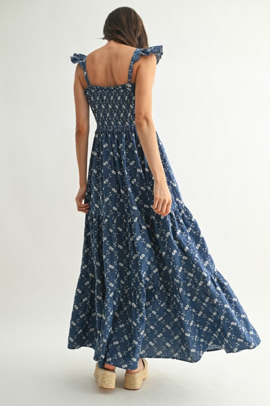 Embroidery Flower Maxi Dress