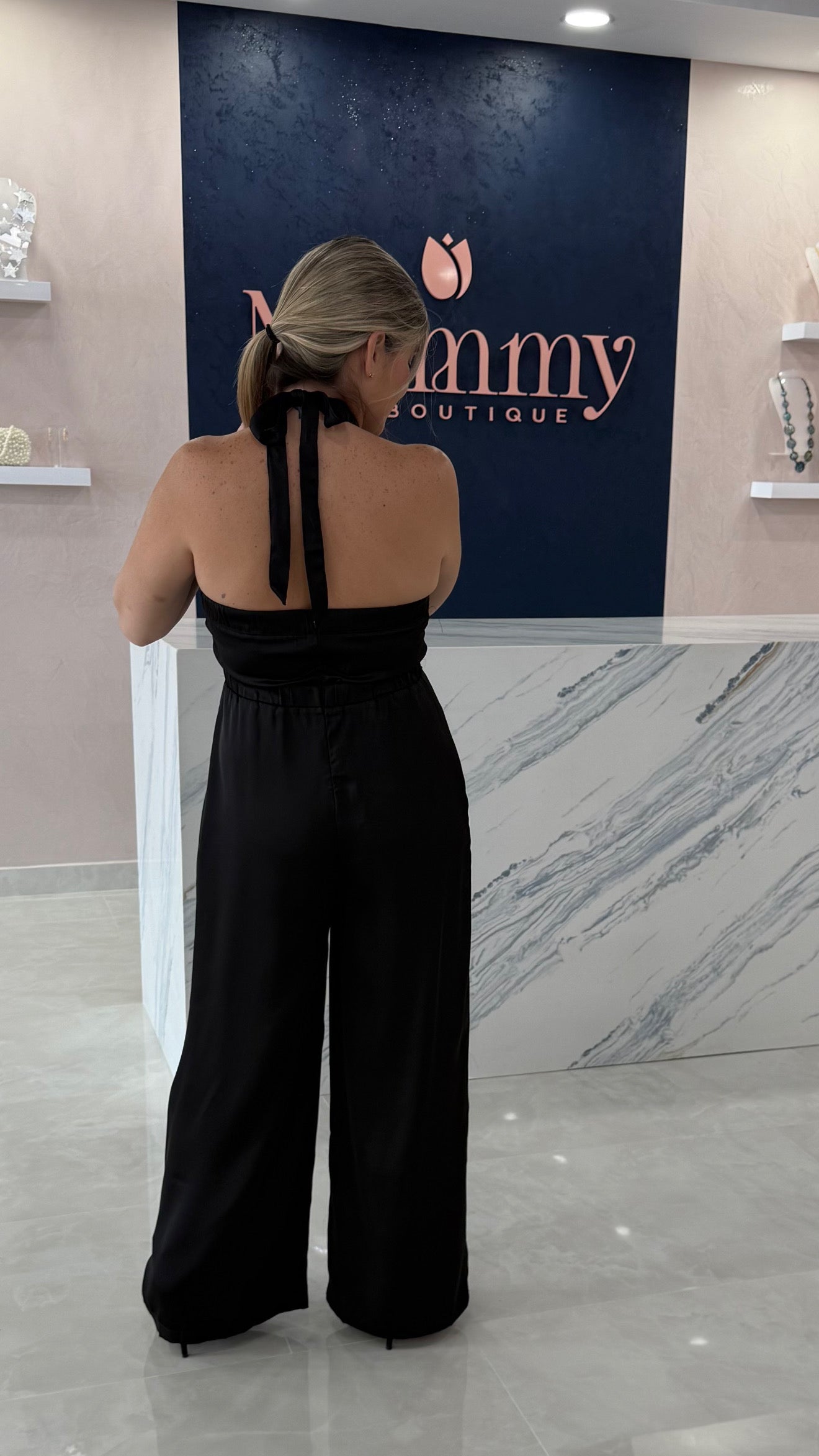 Halter Satin Vest Jumpsuit BLk