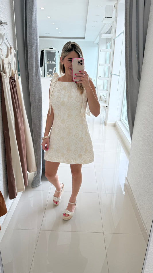 Embroidery Dress White & Beige