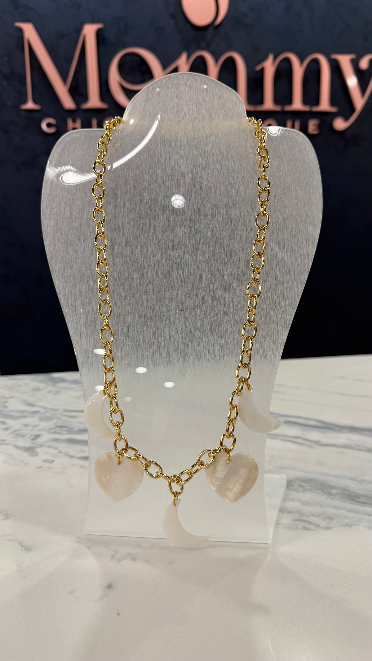 Nácar Moon & Heart Necklace Gold