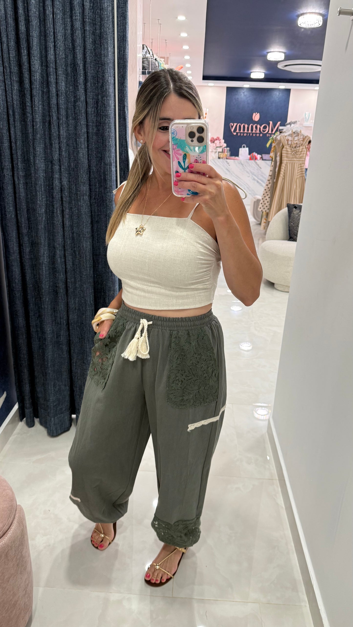 Lace Detail Jogger Pant Olive