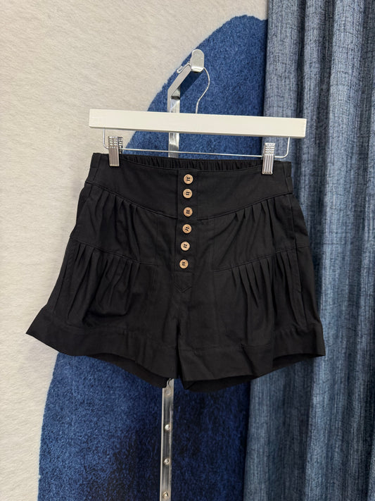 Pleated Denim Short Black