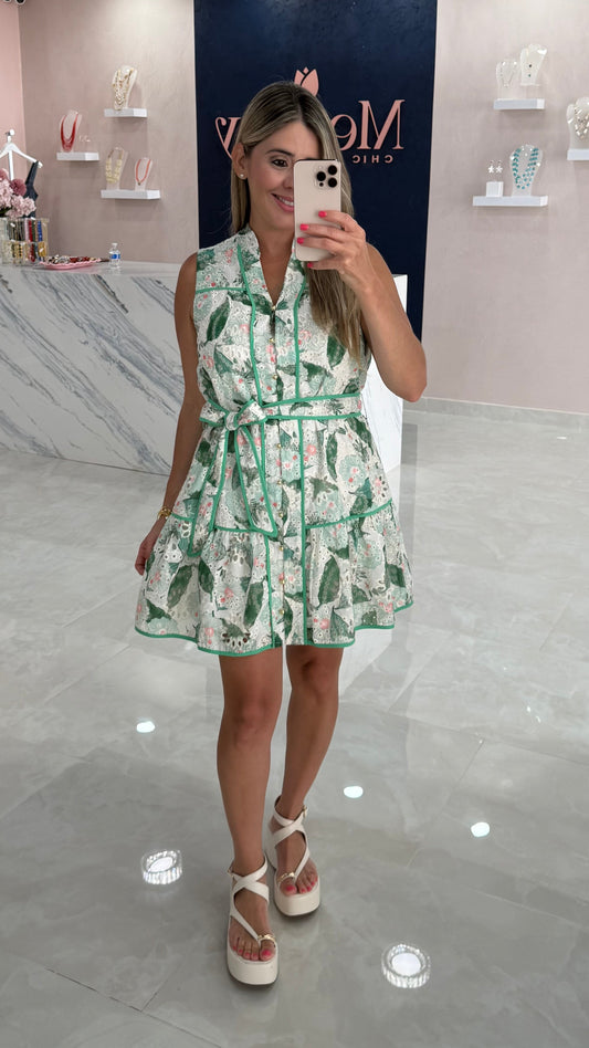 Embroidered Printed Leaf Dress