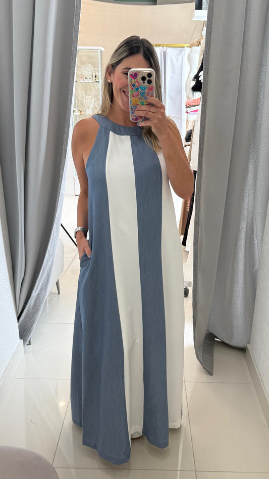 Halter Neck Maxi Dress Denim