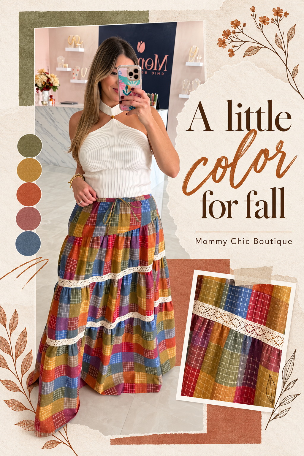 Plaid Skirt With Embroidery Detail