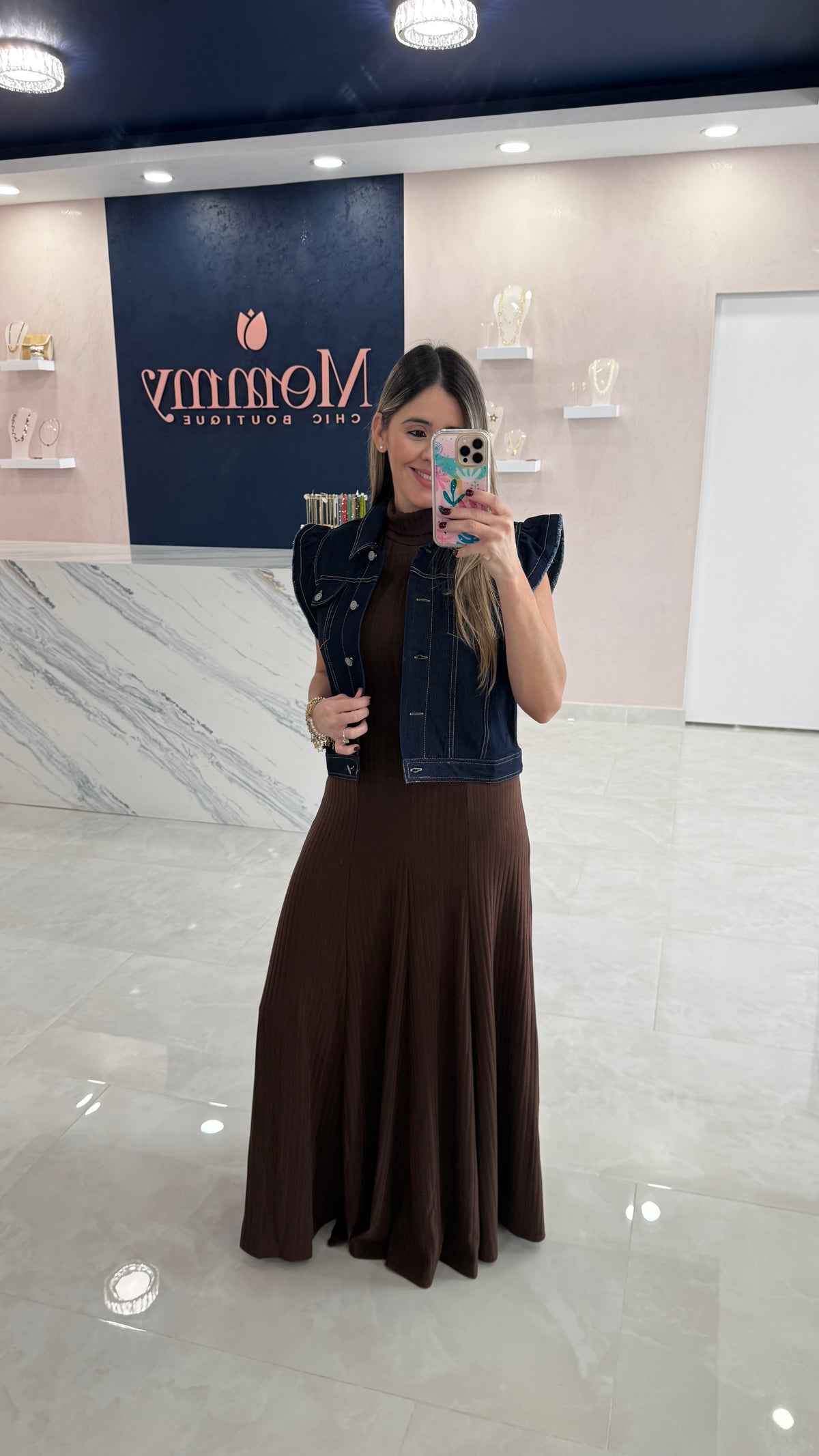 Turtleneck Sleeveless Maxi Dress Brown