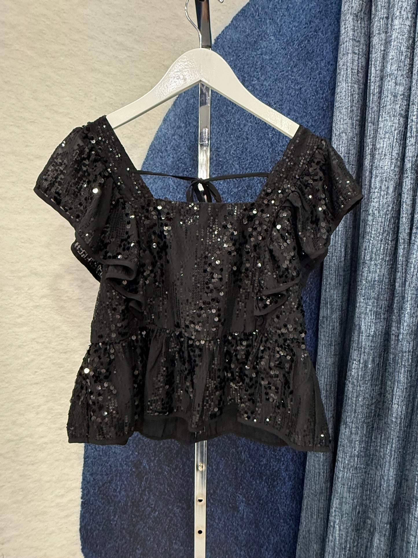 Sequin Peplum Top Black