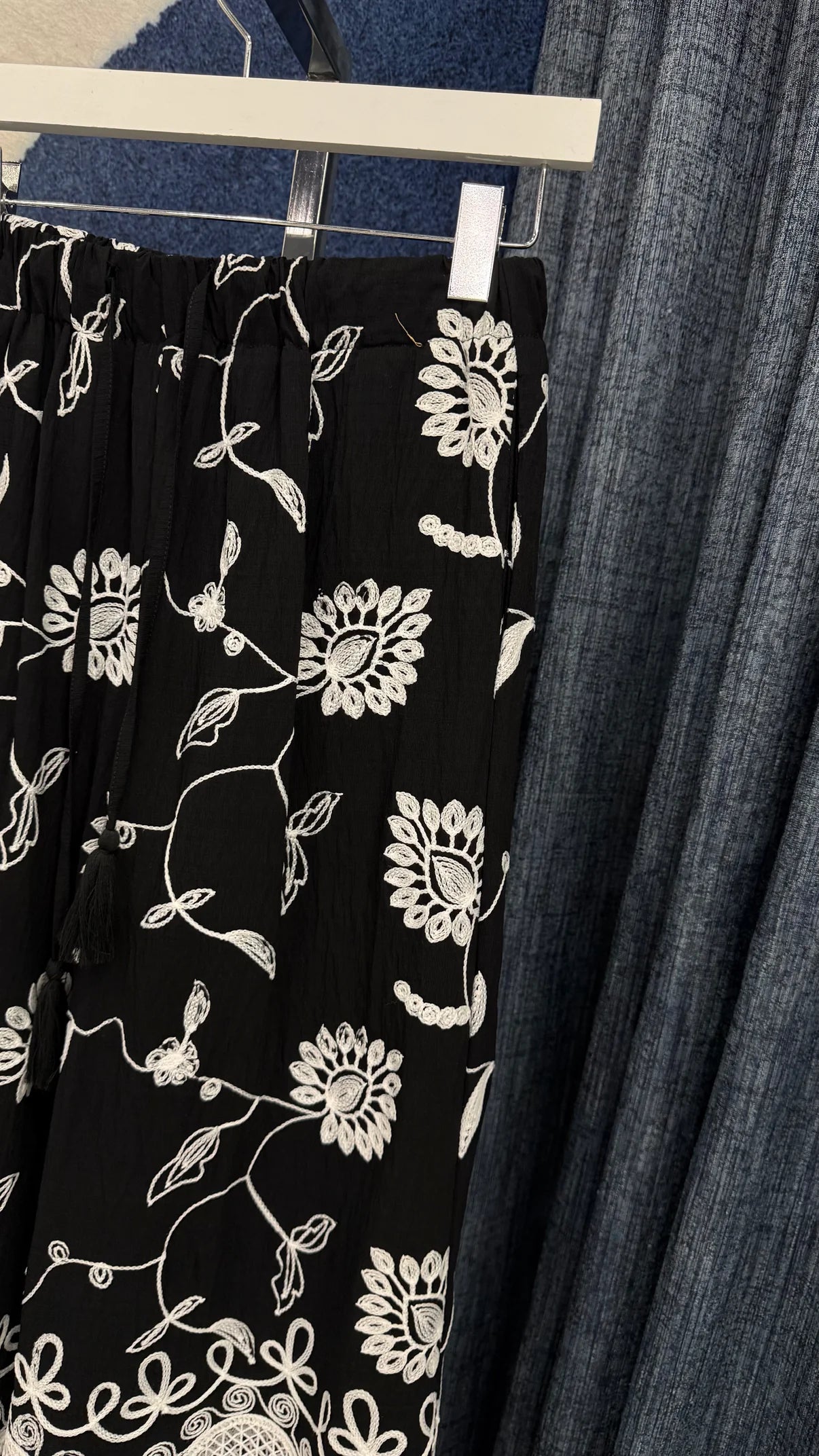 Embroidery & Mesh Pant Black