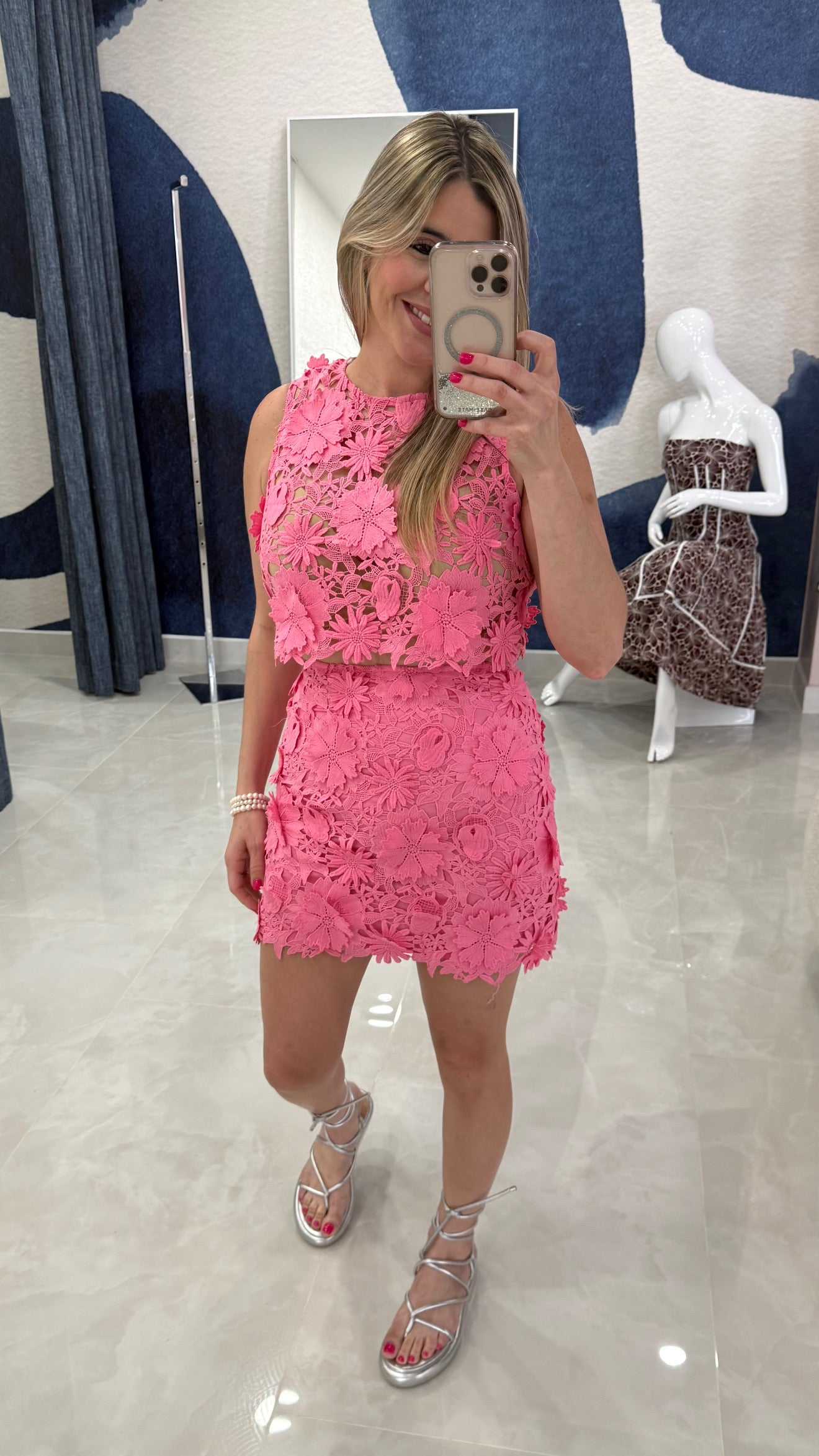 Embroidery Top & Skirt Set Pink