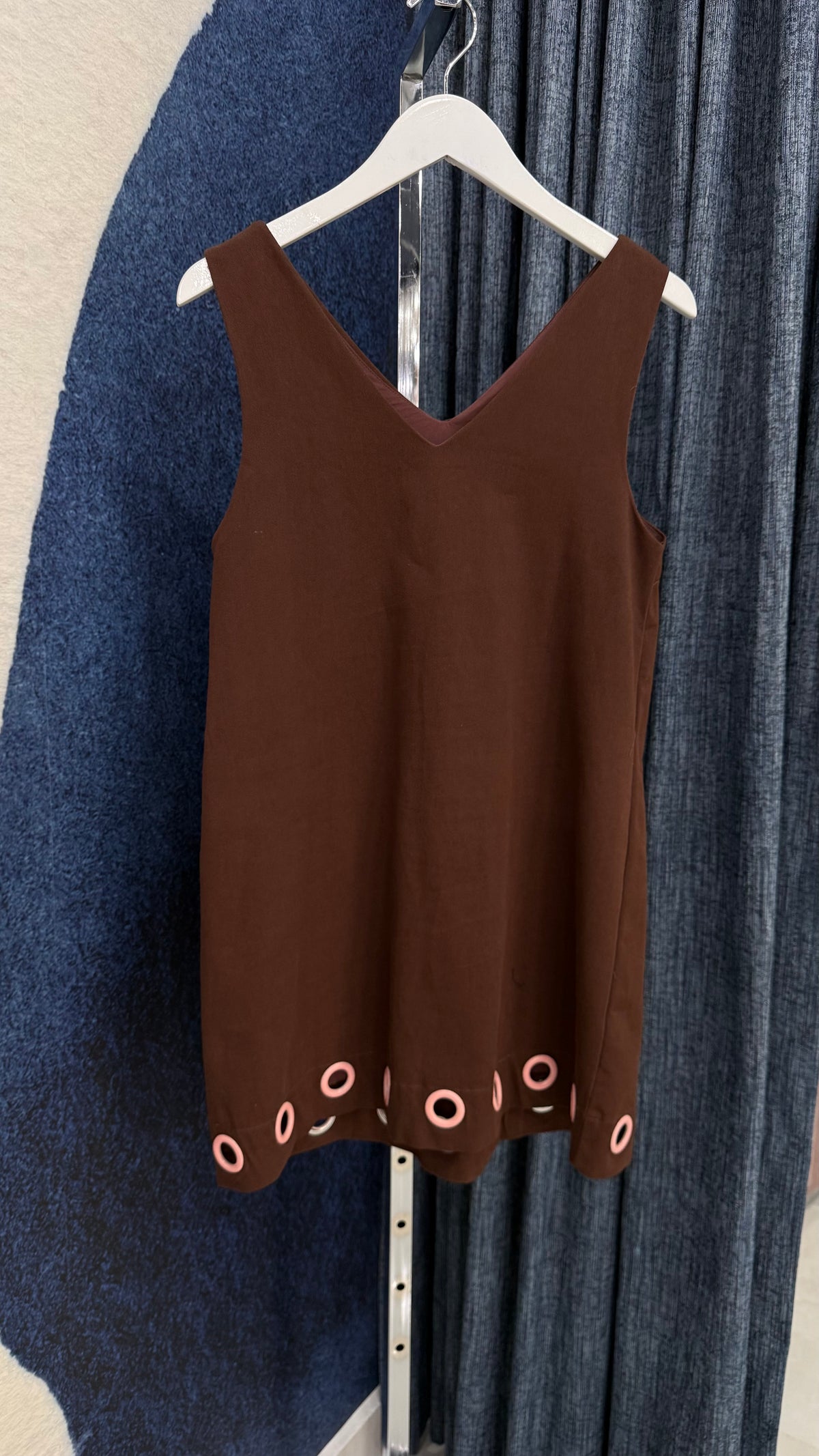 Sleeveless Grommet Denim Dress Brown