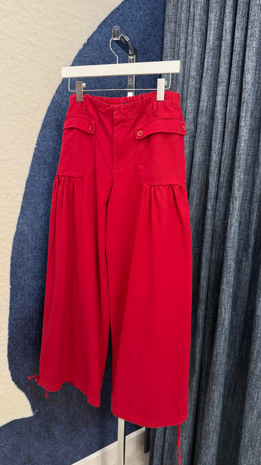 Denim Pant With Drawstring Red