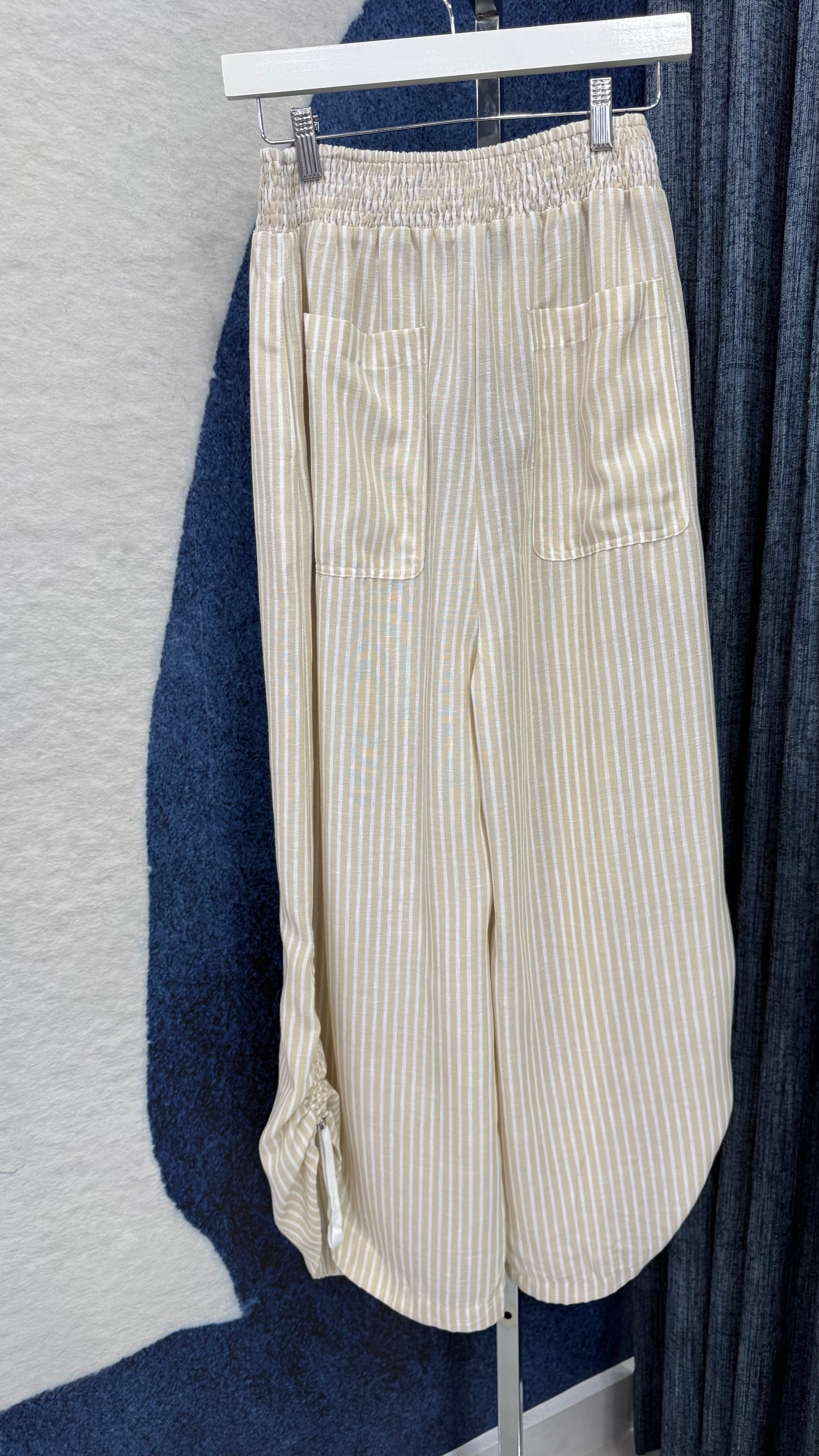 Stripped Barrel Pant With Drawstring Natural